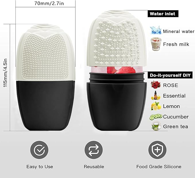 KOGITI Face & Eye Ice Roller Massager - Ice Cube Mold, Face Puffiness Relief, Skin Care Tools, Black & White