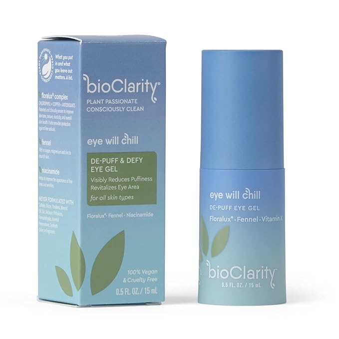 BioClarity Eye Will Chill De-Puff & Defy Eye Gel | 100% Vegan, Cruelty-Free | Contains Niacinamide, Vitamins, B3, C, K | Help Fight Fine Lines and Wrinkles. Reduce Puffiness - .5 fl oz.