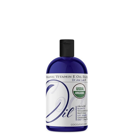 Dr Joe Lab Vitamin E Oil for Skin, Organic Vitamin E Oil for Hair, Face, Liquid Vitamin E, Vitamin E Body Oil, 100% Pure Natural Cold Pressed Unrefined, Moisturizes & Nourishes, Non GMO - 4 Oz