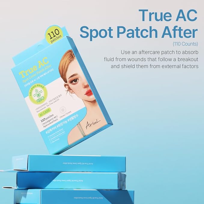 Ariul True AC Spot Cover After Care Patch, invisible patch, Hydrocolloid Acne Pimple Patches for Covering Zits and Blemishes (Niacinamide+Tea Tree Leaf Oil)10mm*60 Counts+12mm*50 Counts, 110 Counts