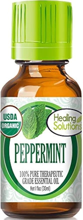 Healing Solutions Organic Peppermint Essential Oil – Pure & Undiluted Peppermint Oil (1 oz / 30ml) - for Hair & Skin