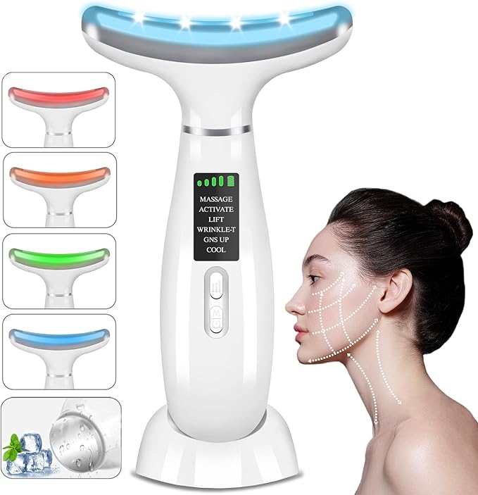 Youngfocus Face-Neck Massager, Vibration, Cooling and Thermal Functions for RedLight Therapy Skin Care, Anti-Aging Facial Massager Wand Improve, Lift, Tightening and Smooth (White)
