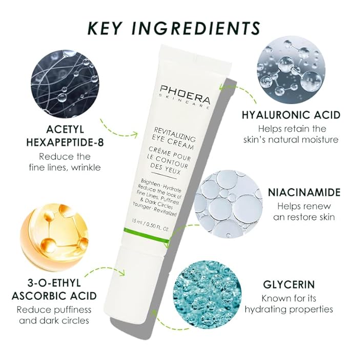 Phoera Revitalizing Eye Cream Brighten Hydrate Reduce The Fine Lines, Dark Circle Wrinkles And Puffiness For Men And Women Skin Loving Ingredients Apply In Morning And At Night
