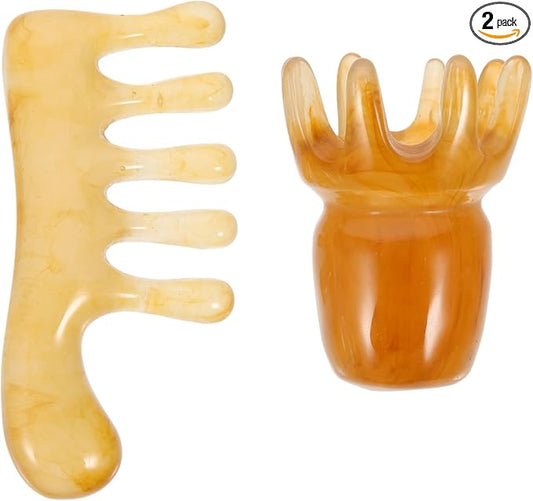 GLEAVI 2pcs Resin Massage Comb Gua Sha Comb for Scalp Deep Tissue Massage Comb Chinese Scalp Acupunctures Scalp Massage Guasha Scraping Scalp Comb Head Massage Hair Beeswax Resin China