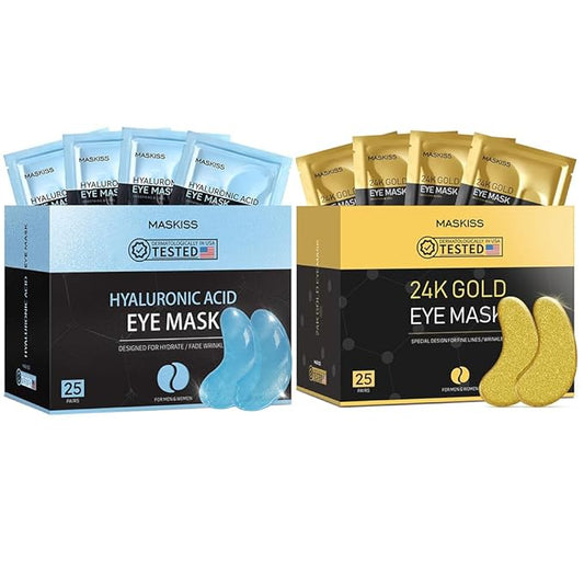 24k Gold Under Eye Patches & Hyaluronic Acid Eye Masks, Collagen Eye Patches for Dark Circles Undereye Bags Wrinkles and Puffiness, Eye Skin Care Gift for Her