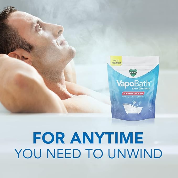 Vicks VapoBath, Bath Salts, Bath Bomb, Non-Medicated Bath Crystals, Comforting Vicks Vapors, Vapor Bath, Aromatherapy with Eucalyptus and Menthol Scent, Contains Essential Oils, 36 OZ