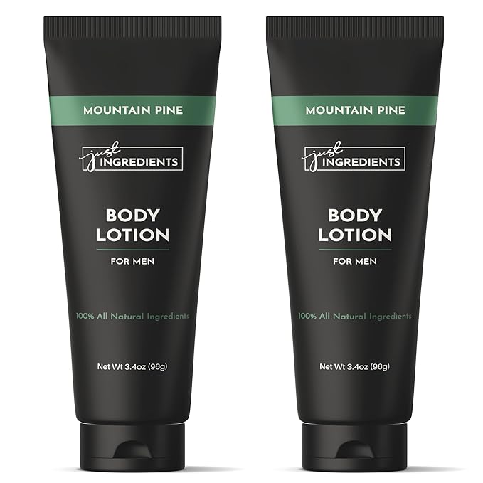 JUST INGREDIENTS Mountain Pine Body Lotion | 3.4 oz | 2 Pack | Hydrating Skin Care Lotion for Men with Shea Moisture | Non Greasy Moisturizer | Skincare | Hand Cream