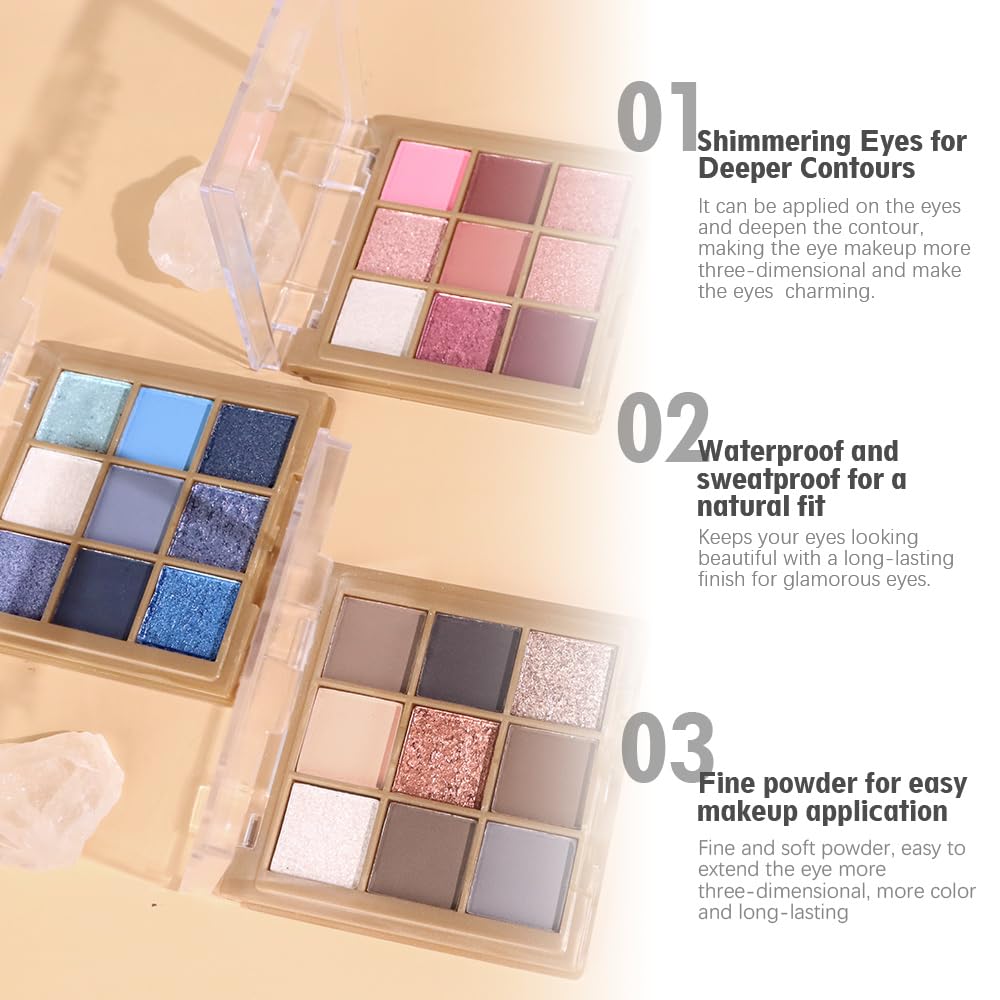 9 Colors Pink Eye Shadow Palettes,Nude Rose Gold Champagne Plum Eyeshadow Palette for Older Women,Natural Powde Eye Shadows Waterproof Long Lasting Naturing-Looking,Travel Size Makeup Pallete