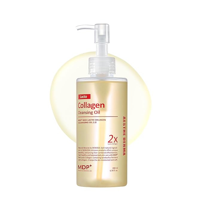 MDP+ RED LACTO COLLAGEN CLEANSING OIL 2.0, Pore Control, Deep Cleansing|6.76oz/200ml,Daily Makeup Remover, Blackhead Melting, Pore Cleanser, Korean Facial Cleanser