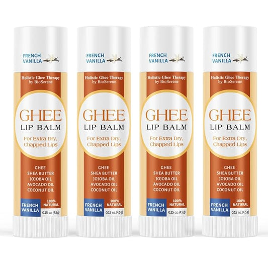 All Natural Lip Balm For Very Dry Lips | Hydrating & Moisturizing Lip Balm with Shea Butter, Ghee, Jojoba Oil, Coconut Oil | Chapped Lips & After Sun Care | BioSerene (4.5 gms/tube, French Vanilla)