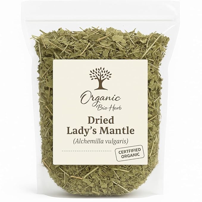 Organic Bio Herbs-Organic Dried Lady's Mantle Herb (Alchemilla vulgaris) Organic Dried Lady's Mantle Herb | Loose Leaf, Natural, Premium Quality | Herbal Tea & Remedies | Alchemilla vulgaris | Handpicked & Air-Dried 6 Oz.