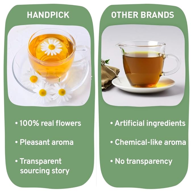 HANDPICK, Organic Chamomile Tea Bags (100 Herbal Tea Bags) Caffeine Free| Premium Floral Chamomile Herbal Tea in Eco-Conscious Teabags | Direct from Source