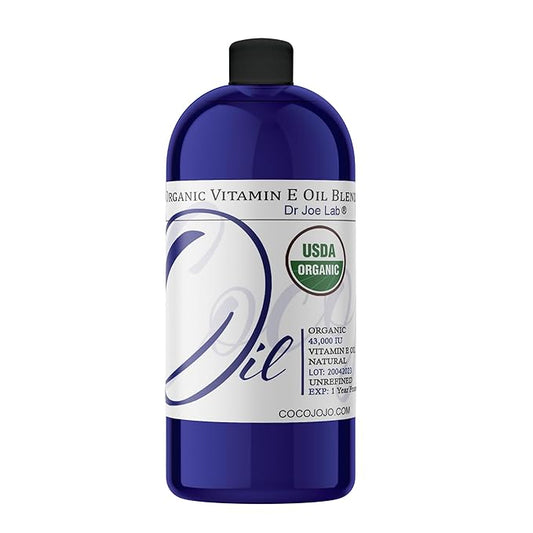Dr Joe Lab Organic Vitamin E Oil Full Spectrum for Skin, Vitamin E Oil for Hair, Face, Liquid Body Oil, Pure Natural Cold Pressed Unrefined, Moisturizes & Nourishes, Non-GMO - 32 Oz
