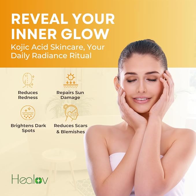 Kojic Acid Skincare Set – Kojic Soap Cleanser, Exfoliating Body Scrub, Face Cream & Brightening Facial Serum – Skin Brightening Hyperpigmentation Treatment, Dark Spot Corrector – with Turmeric Papaya