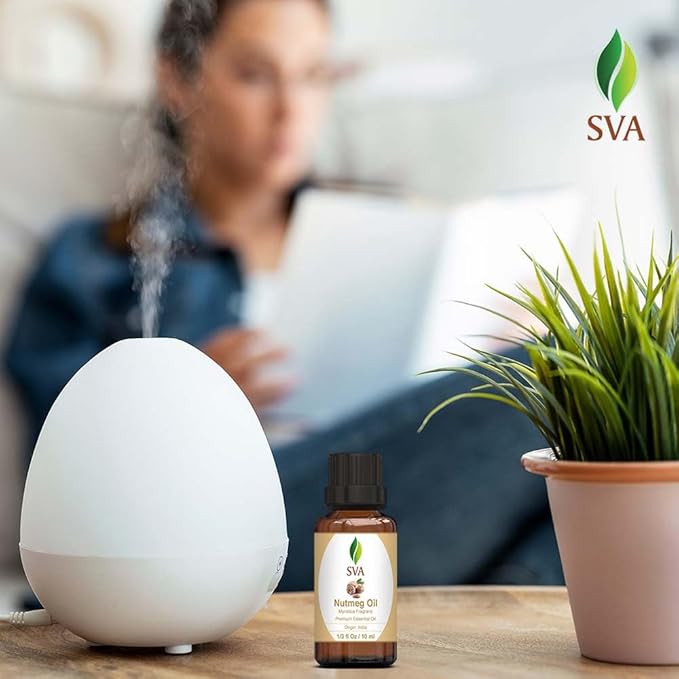 SVA Nutmeg Essential Oil – 1/3 Fl Oz – 100% Natural Nutmeg Oil - for Diffuser, Hair Care, Face, Skin Care, Aromatherapy, Scalp and Body Massage, Soap and Candle Making