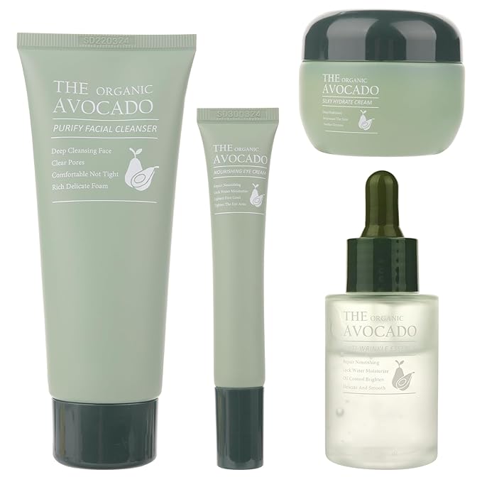 Avocado Skin Care Set, Skincare Gifts Kits For Hydrating Skin, Facial Kit For Women With Facial Cleanser, Serum, Face Cream, Eye Cream, Travel Skincare Set.(4 Pieces)