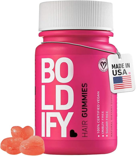 Boldify Hair Growth Gummies - Sugar-Free Biotin Gummies - Fast-Acting Vegan Vitamins for Skin, Nails, and Hair - 5000mcg Biotin/Serving, 30-Day Supply - Natural Strawberry Flavor