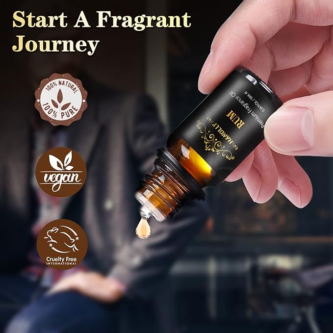 Essential Oils Set, Men Scents Fragrance Oil Aromatherapy Essential Oils Kit for Diffuser (6x10ML) - Sandalwood, Cedar, Leather, Sweet Tobacco, Rum, Cologne Aromatherapy Oils Gift for Men