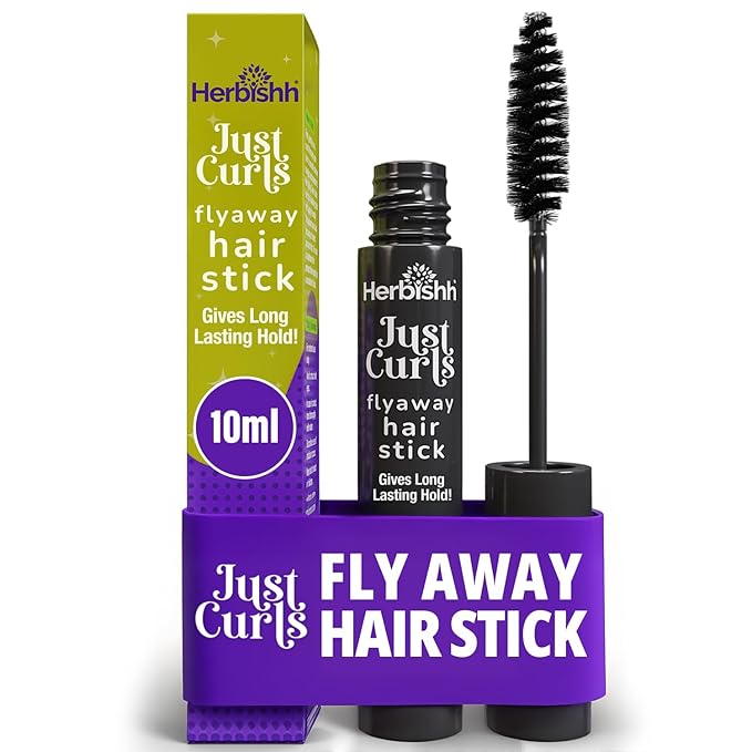 Herbishh Just Curls Flyaway Hair Stick, Quick Hair Finishing Stick for Flyaways, Frizz Control, & Slick Back Look, Non-Greasy Smoothing Serum & Frizz Tamer Wand for Hairline & Nape Areas 0.34 fl.oz