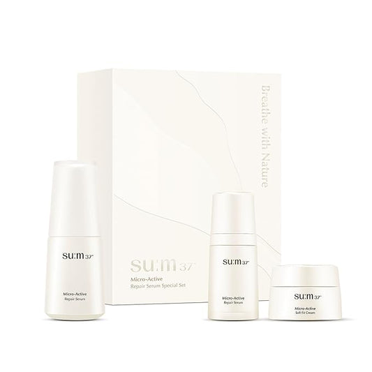 SU:M Micro-Active Repair Serum Set (3-piece set) - Hydrating and Calming Korean Skincare Serum for Sensitive and Acne-Prone Skin, Reduces Pores and Enhances skin tone