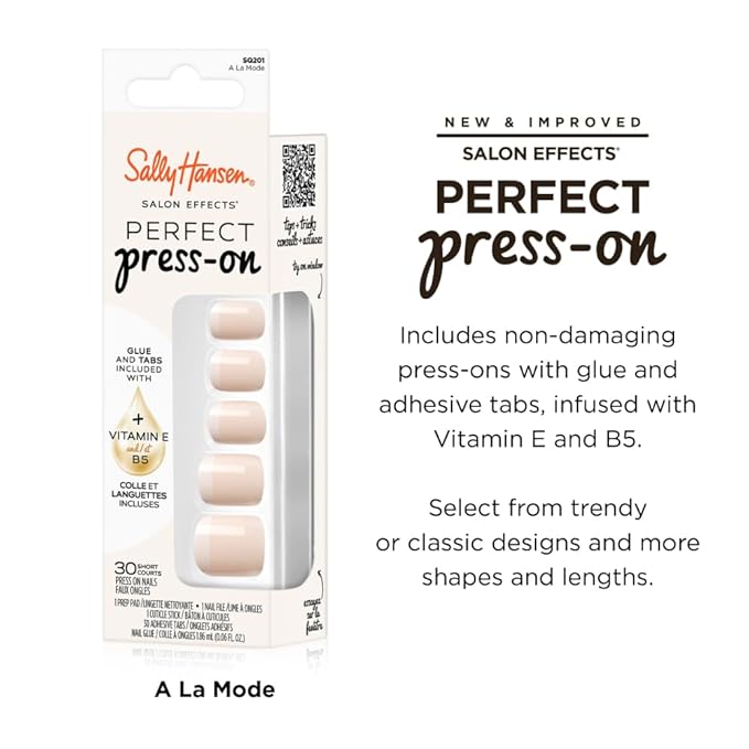 Sally Hansen Instant Cuticle Remover & Salon Effects Perfect Press-On Nails, A La Mode, 30 Designs, Nail Glue & Tabs