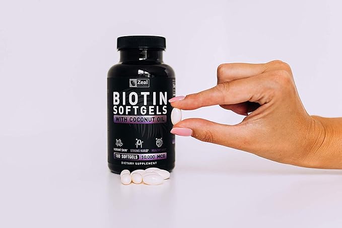 Zeal Naturals Biotin with Coconut Oil for Hair 10000mcg (180 Softgels) Biotin Supplement - Biotin Pills for Hair Skin and Nails Vitamins for Women Biotin Capsules for Men Hair Growth 6 mo Supply