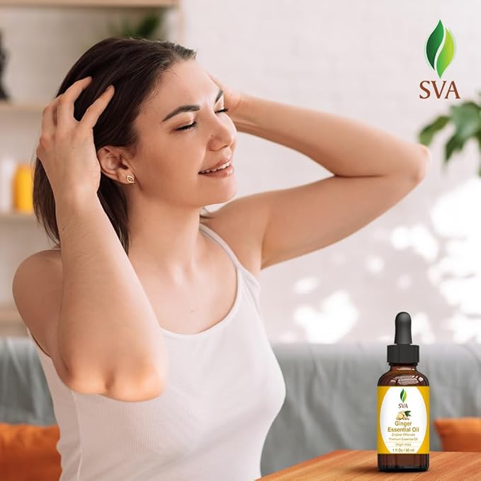 SVA Ginger Essential Oil – 1 Fl Oz – 100% Natural Ginger Oil - for Diffuser, Hair Care, Face, Skin Care, Aromatherapy, Scalp and Body Massage, Soap and Candle Making – with Dropper