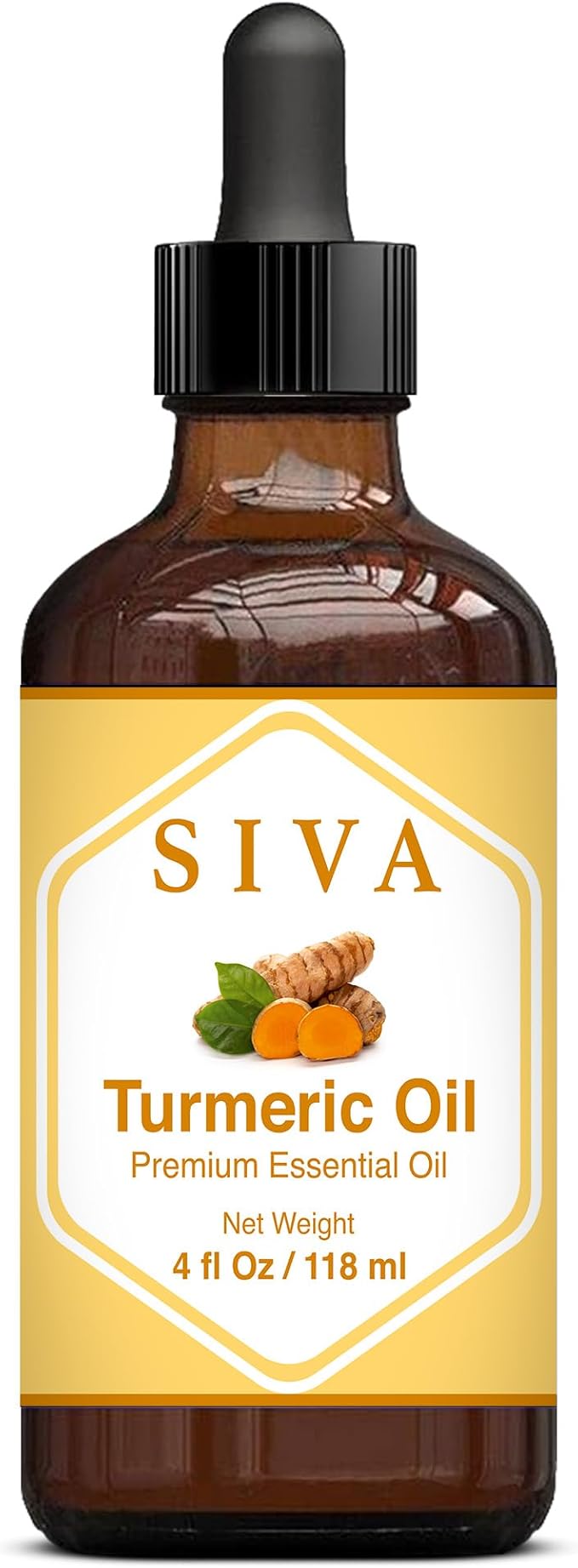 SIVA Turmeric Essential Oil - 4 Fl Oz – Natural Turmeric Oil - for Diffuser, Face, Skin Care, Aromatherapy, Hair Care, Scalp and Body Massage - with Dropper