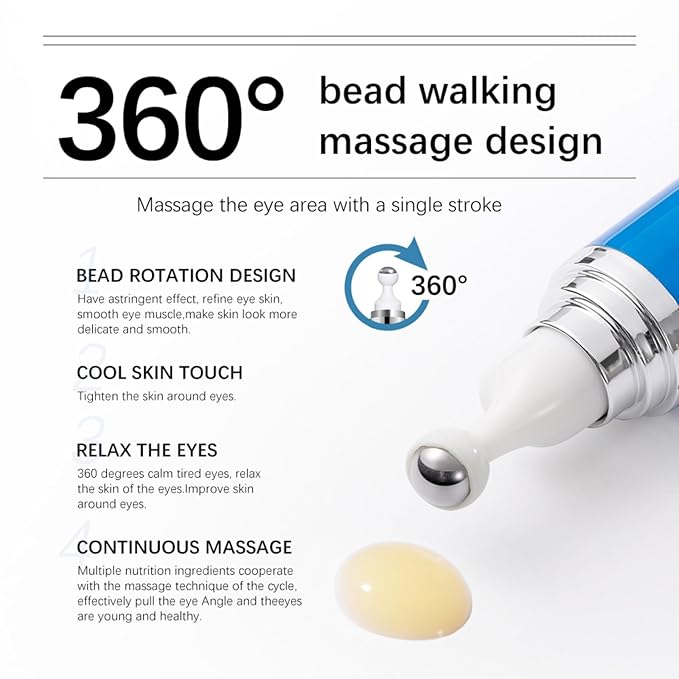 5% Caffeine Eye Serum,Moisturizing Eye Cream with 360° Massage Roller Ball,Anti-Aging Moisturizing Eye Serum for Dark Circles,Reducing Eye Puffiness,Lightening Fine Lines,Lifting and Firming