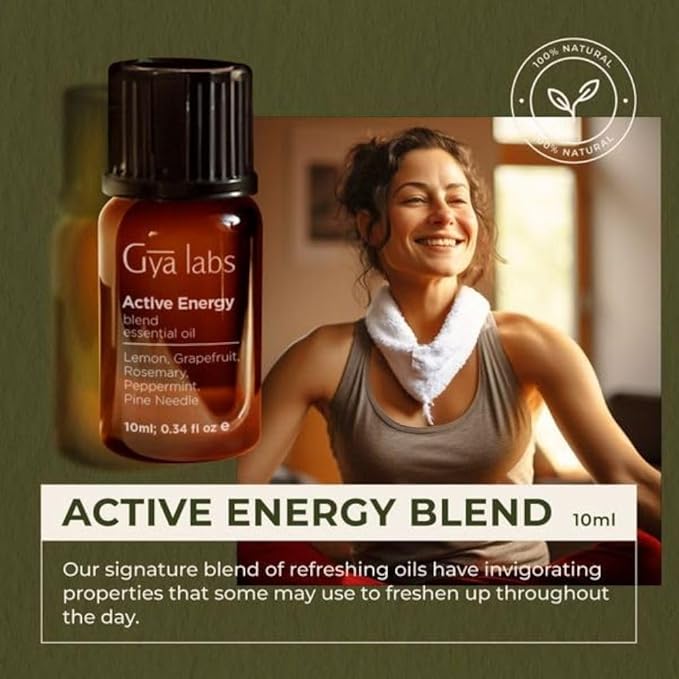 Gya Labs Active Energy Essential Oil Blend for Diffuser - 100% Pure Natural Energy Aromatherapy Oils - Rejuvenating & Refreshing (0.34 Fl Oz)