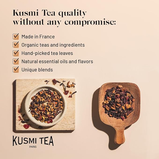 Kusmi Tea - AquaSummer - Organic Blend of Hibiscus, Apple, Apricot & Peach - Caffeine Free Herbal Tea - Enjoy Hot or Iced - Loose Leaf Tea - Tin Box of 3.5 oz - Quantity for about 50 cups