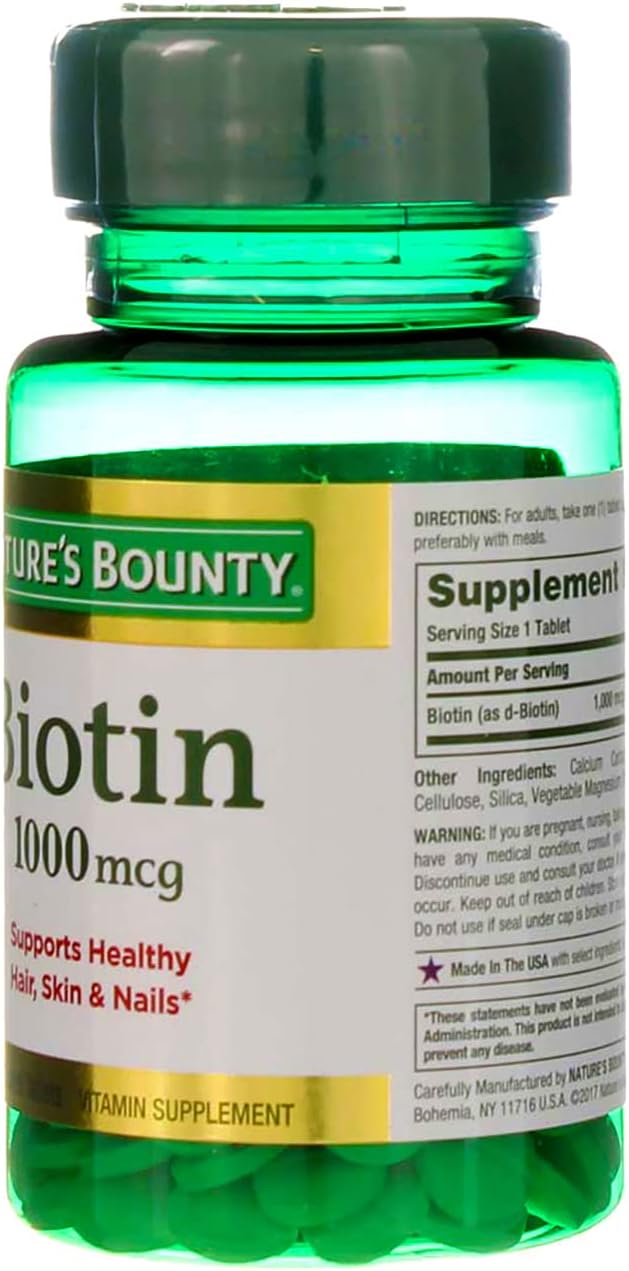 Nature's Bounty Biotin 1000 mcg Vitamin Supplement Tablets 100 ea (Pack of 2)