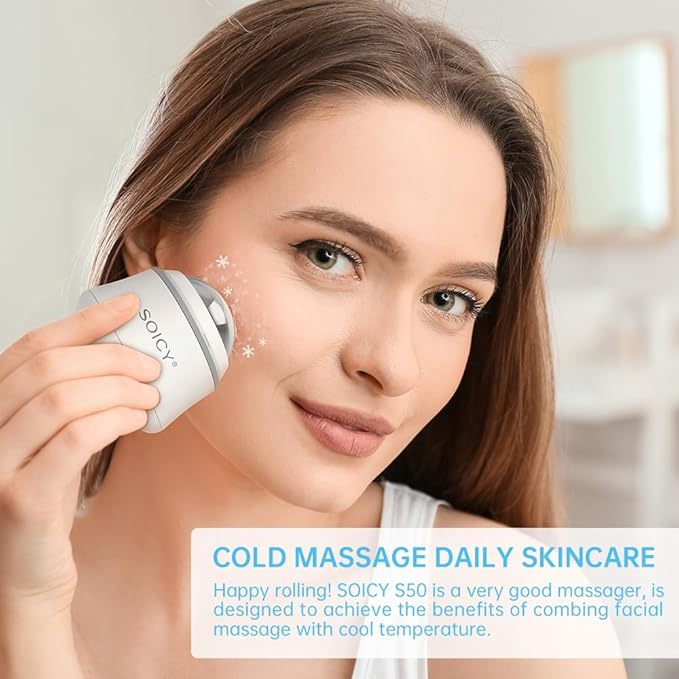 Ice Roller for Face and Eyes Body, Facial Ice Roller 360° Rotating Stainless Steel Ball Face Massager Fitness Cryosphere for Reduces Puffiness, Redness and Pain, Beauty Skin Care Tools