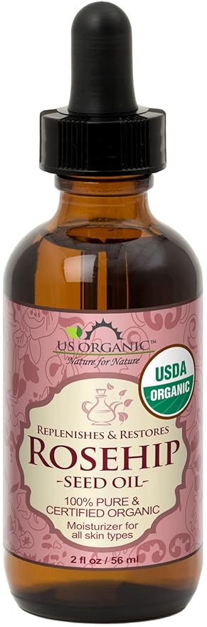 US Organic Rosehip Seed Oil, USDA Certified Organic, Cold Pressed, Virgin Organic, Amber Glass Bottle and Glass Eyedropper for Easy Application - 2 oz (56 ml)
