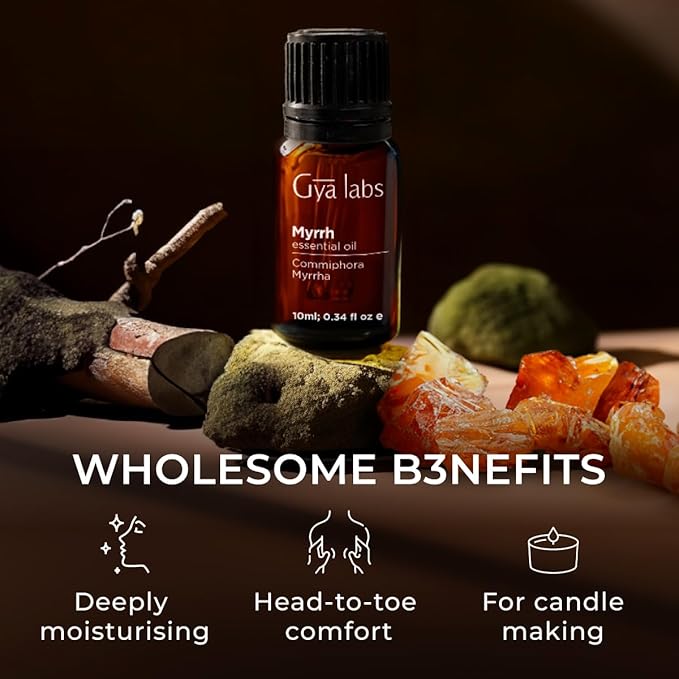 Gya Labs Myrrh Essential Oil for Skin - 0.34 Fl Oz - 100% Pure Natural Myrrh Oil for Diffuser, Face, Hair, Candle Making & Massages - Calming and Tranquil, Earthy Grounding Scent