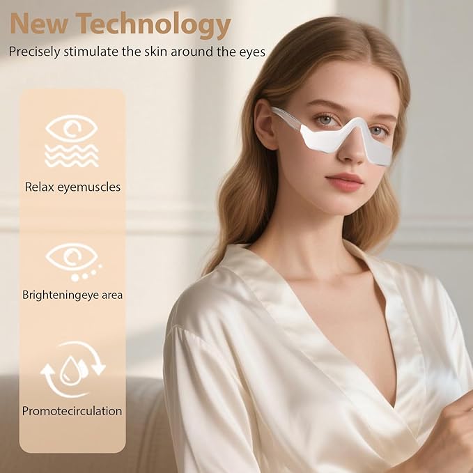 Under Eyes Light Therapy Massager Glasses, Microcurrent Eye face led red light Beauty Device under Eye Massager Eyes Bag Remover for Reduce Dark Circles Puffiness Wrinkles Relax Eye Strain