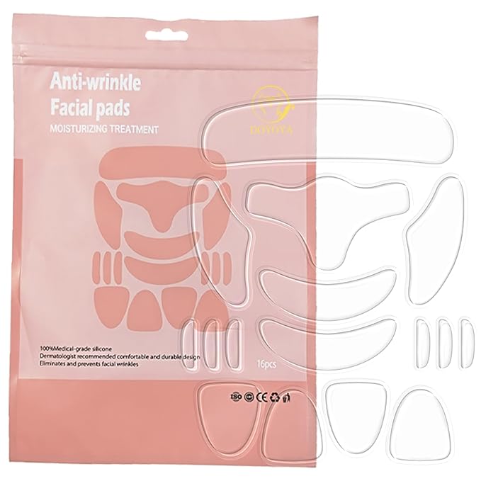 16-Piece Silicone Wrinkle Patch Set with Collagen, Vitamin E & Aloe – GlowPatch Anti-Aging Reusable Face & Eye Pads – Style Lifting Patches for Instant Glow, Skin Firming & Hydration