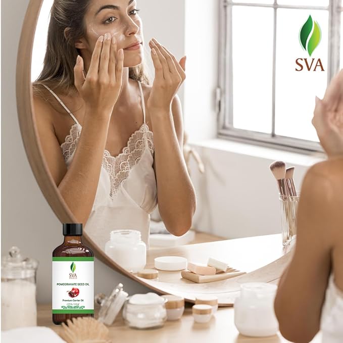 SVA Pomegranate Seed Oil Organic - 4 Fl Oz – 100% Natural Cold Pressed Organic Pomegranate Oil - for Face, Skin Care, Hair Care, Scalp Massage & Body Massage – Carrier Oil with Dropper