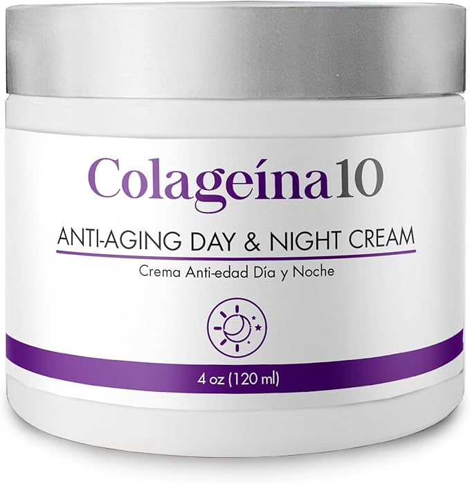 Colageina 10 Anti-Aging Day & Night Cream - Reduce the Appearance of Fine Lines & Wrinkles with Hydrolyzed Collagen and Hyaluronic Acid - 4 oz (120 ml)