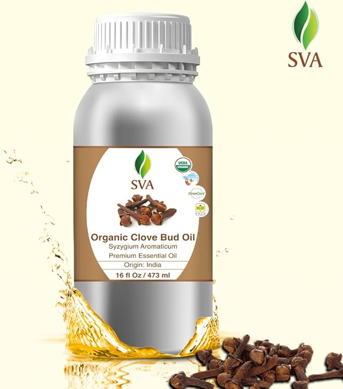 SVA Clove Bud Essential Oil – 16 Fl Oz – 100% Natural Clove Oil - for Diffuser, Hair Care, Face, Skin Care, Aromatherapy, Scalp and Body Massage, Soap and Candle Making