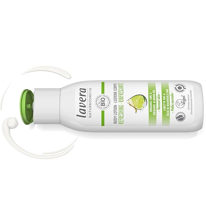 lavera Body Lotion Refreshing - Body Milk with organic lime & almond oil fragrance - body milk for normal skin - PETA certified - biodegradable - vegan - natural cosmetics - 6,76 fl.oz.