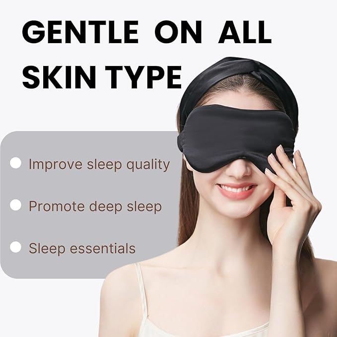 Silk Satin Sleeping Eye Mask, Black Sleep Eye Mask Night Blindfold for Women and Men, Soft Breathable Blackout Eyeshade Eye Cover for Travel, Wedding Bridesmaid Gift