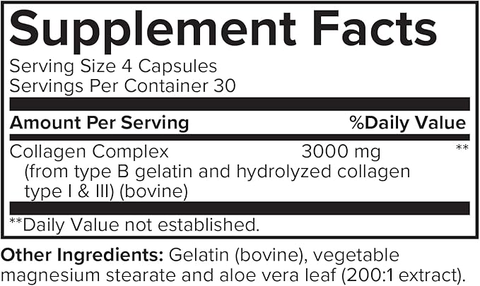 Collagen 3000mg - 120 Capsules, Non GMO, Hair Skin, Nails & Bones Support