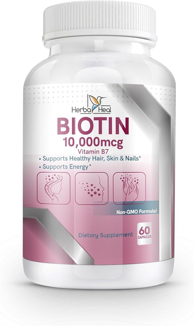 Biotin 10,000MCG Capsules Hair Growth for Women and Men - Vitamin B7 Pills - High Potency Supplement for Healthy Skin Nails and Hair Transplant