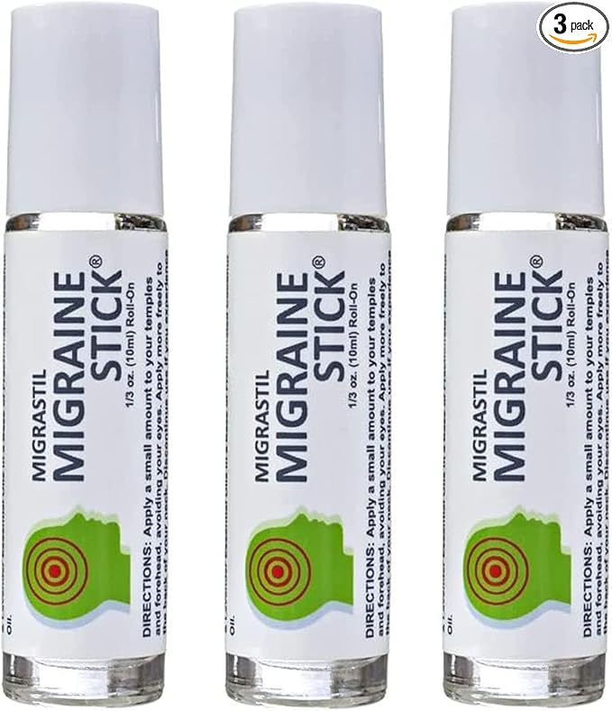 Basic Vigor Migrastil Migraine Stick 3-Pack Natural Migraine Roll-on. Made in The USA with Peppermint, Spearmint and Lavender Essential Oils. (Regular Strength)