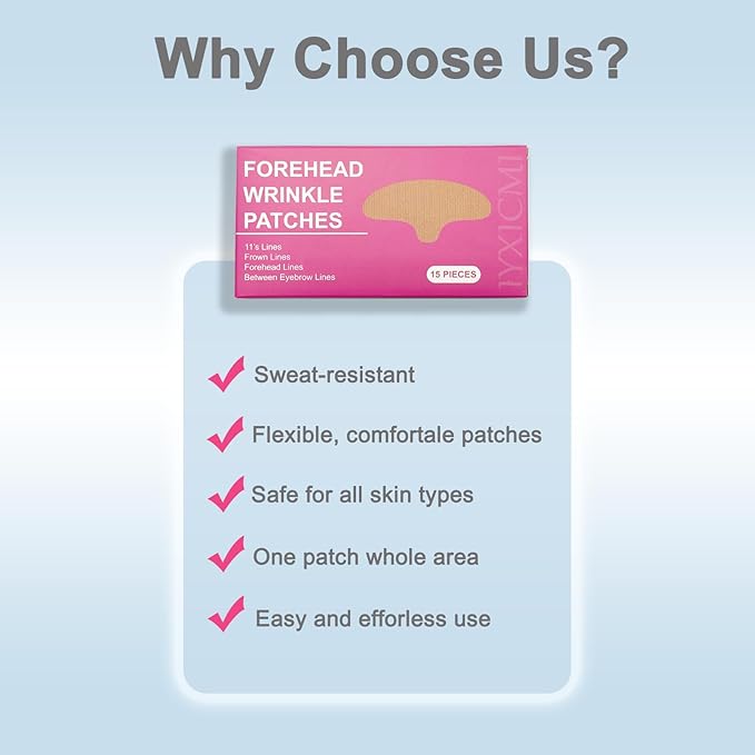 Forehead Wrinkle Patches, 15 PCS Face Tape for Wrinkles, Kinesiology Tape for Face, Facial Myofascial Lift Tape for Frown 11's Lines, Fine Lines Between Eyebrow Wrinkle Patches