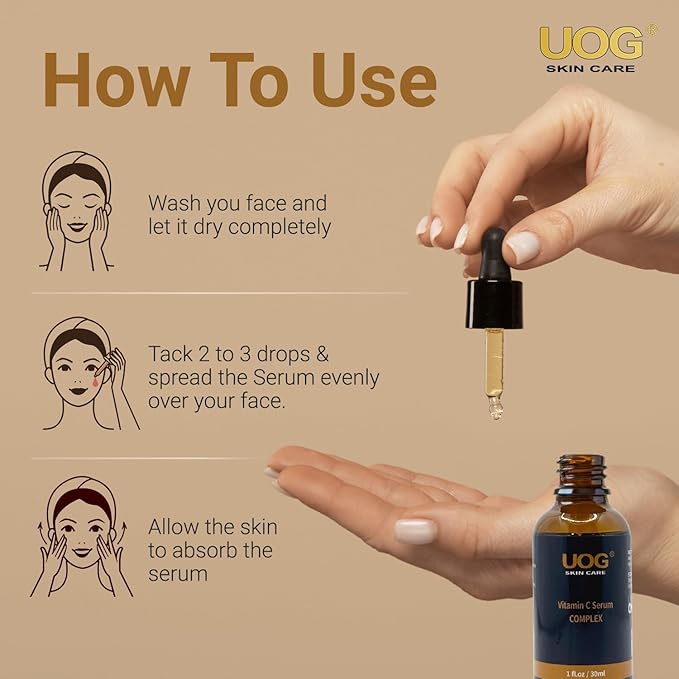UOG Super Vitamin C Face Serum - Anti-Aging, Hydrating & Firming Formula, Lifts & Firms Face, Neck, Jawline, Reduces Dark Spots, Age Spots, Fine Lines, Wrinkles, Even Skin Tone.1 Fl Oz - Pack of 3