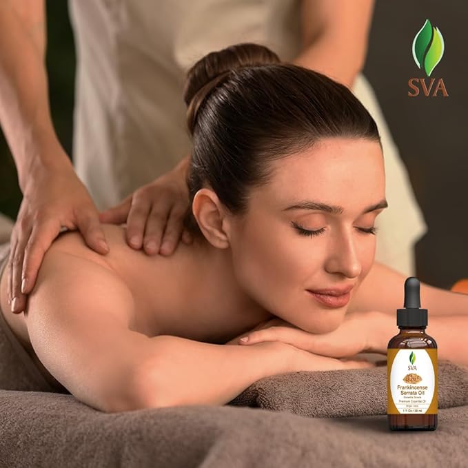 SVA Frankincense Essential Oil – 1 Fl Oz – 100% Natural Boswellia Serrata Oil - for Diffuser, Hair Care, Face, Skin Care, Aromatherapy, Scalp and Body Massage, Soap and Candle Making - with Dropper
