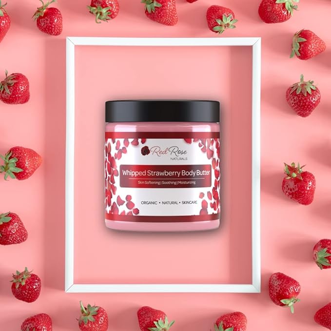 Whipped Strawberry Body Butter for Sensitive, Dry Skin, 8 Oz, Non-Greasy, Soft & Creamy, Moisturizing Shea Butter- Natural Skincare for All Skin – Vegan