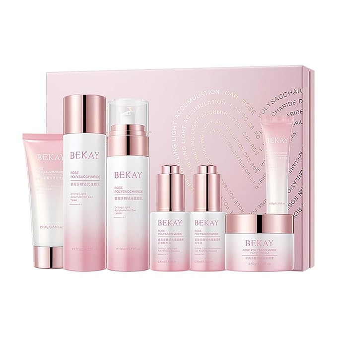 O'KADY Rose Polysaccharide Glow Hydration Skin Set,7-Piece Hydrating Skincare Set for Anti-Aging & Moisturizing,Pamper Gifts for Women,Valentine Birthday Mother's Day Gifts for Wife Mom Teenage Girls
